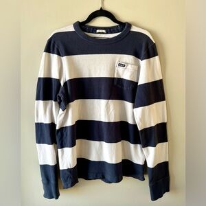VTG Y2K Abercrombie & Fitch Navy/White Stripe Rugby Long Sleeve Muscle Tee-XL